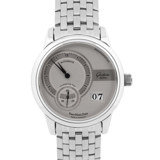 Glashutte Panomatic Date 39mm SILVER Automatic Stainless 90-01-02-02-14 BOX