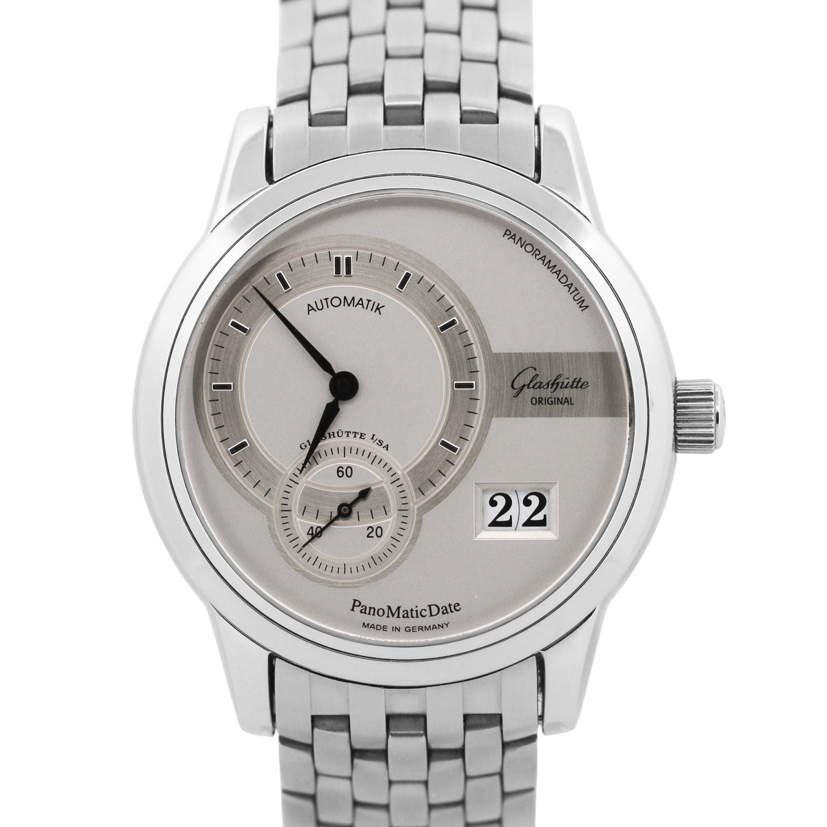 Glashutte Panomatic Date 90-01-02-02-14 Silver 39mm Automatic Stainless Box