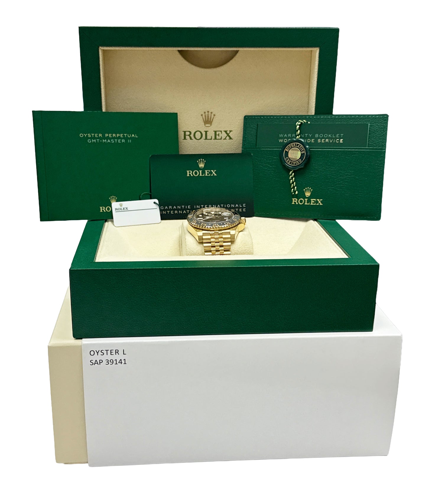 2024 PAPERS Rolex GMT-Master II 18K Yellow Gold JUBILEE 40mm 126718 GRNR BOX