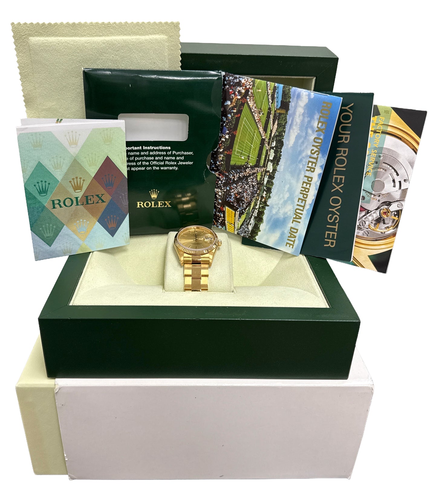 TOP CONDITION PAPERS Rolex Oyster Perpetual Date 34mm CHAMPAGNE 18K 15238 BOX