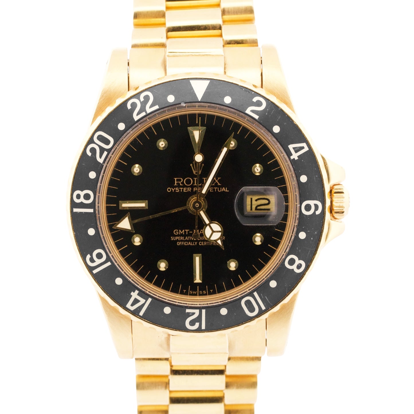 VINTAGE 1978 Rolex GMT-Master BLACK 18K Yellow Gold PRESIDENT 40mm Watch 1675