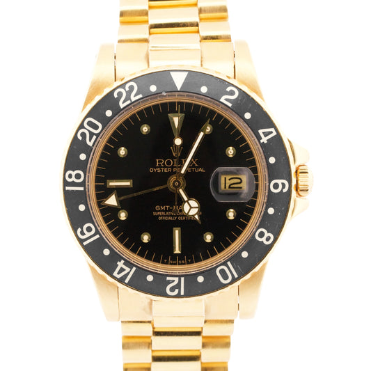 VINTAGE 1978 Rolex GMT-Master BLACK 18K Yellow Gold PRESIDENT 40mm Watch 1675