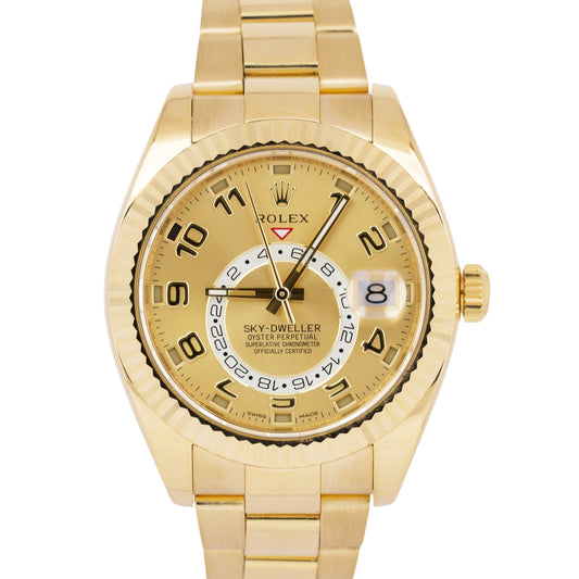 MINT Rolex Sky-Dweller CHAMPAGNE ARABIC 18K Yellow Gold Oyster 42mm Watch 326938