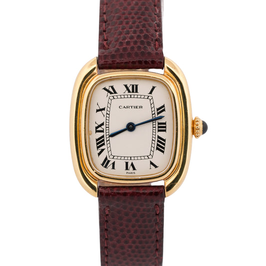 VINTAGE Ladies Cartier Gondole WHITE ROMAN 18K Yellow Gold 24mm Manual 7807 BOX