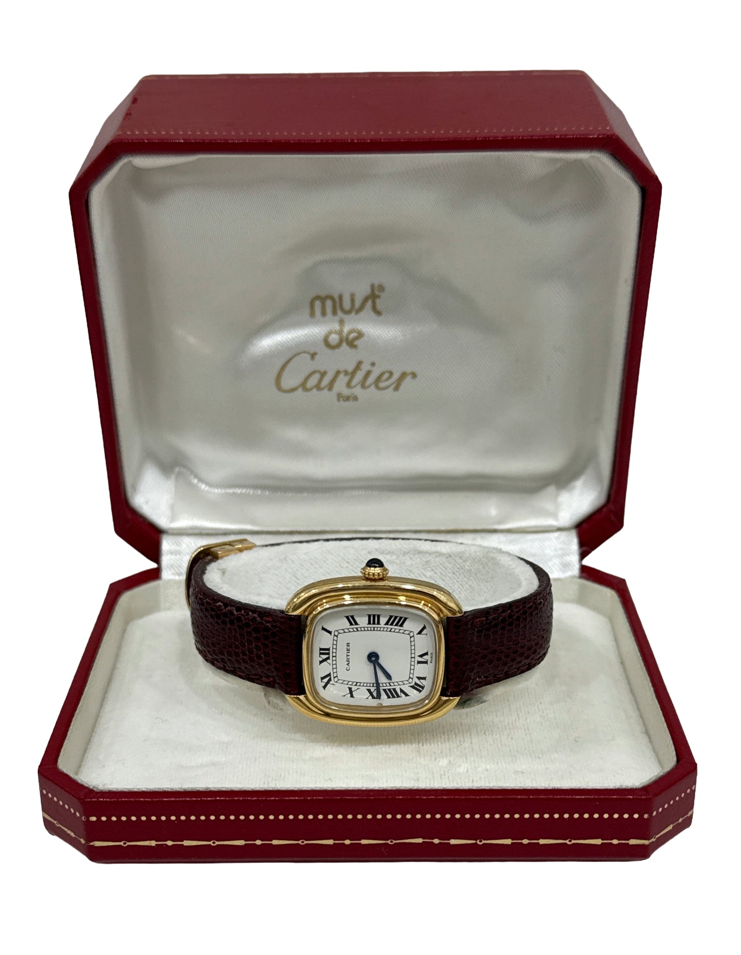 VINTAGE Ladies Cartier Gondole WHITE ROMAN 18K Yellow Gold 24mm Manual 7807 BOX