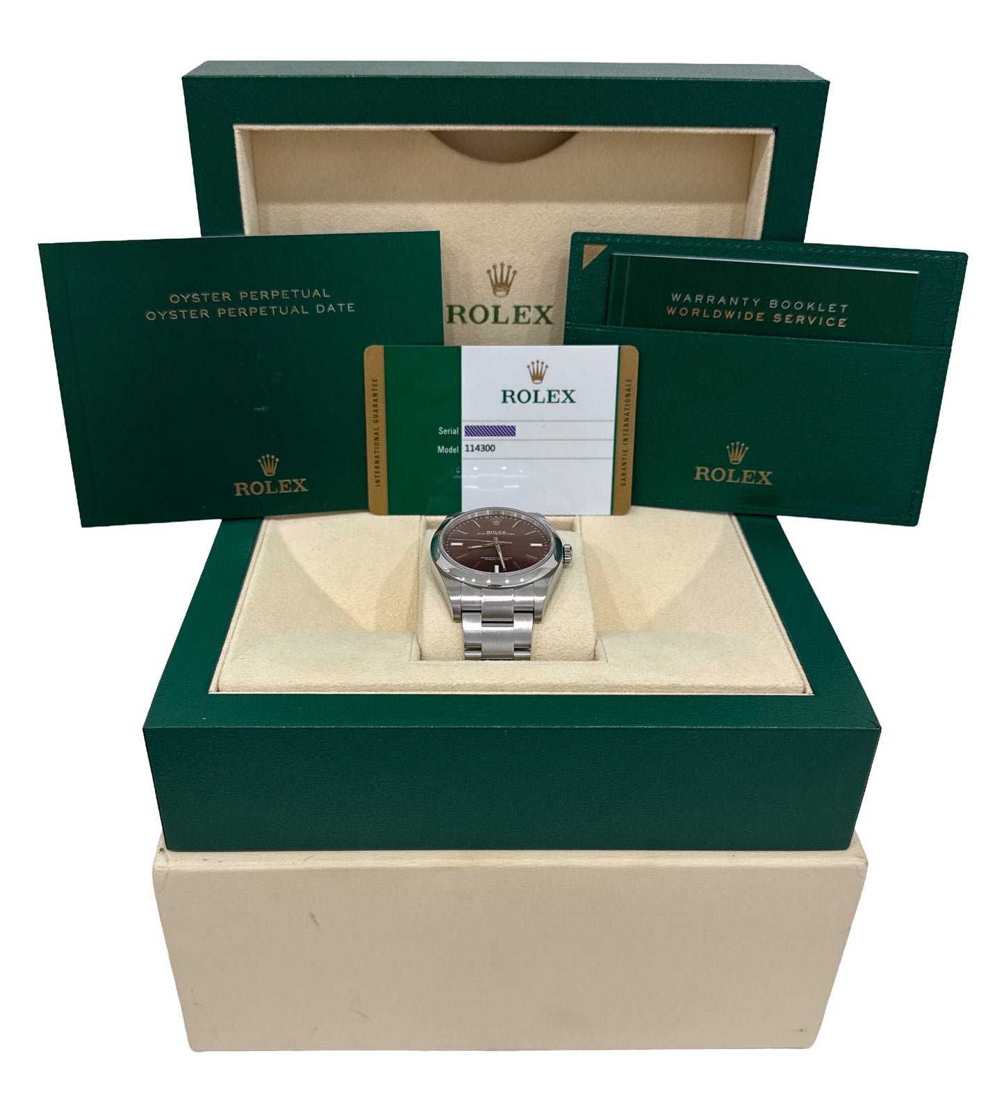 2018 PAPERS Rolex Oyster Perpetual Red GRAPE Purple 39mm 114300 Steel Watch BOX