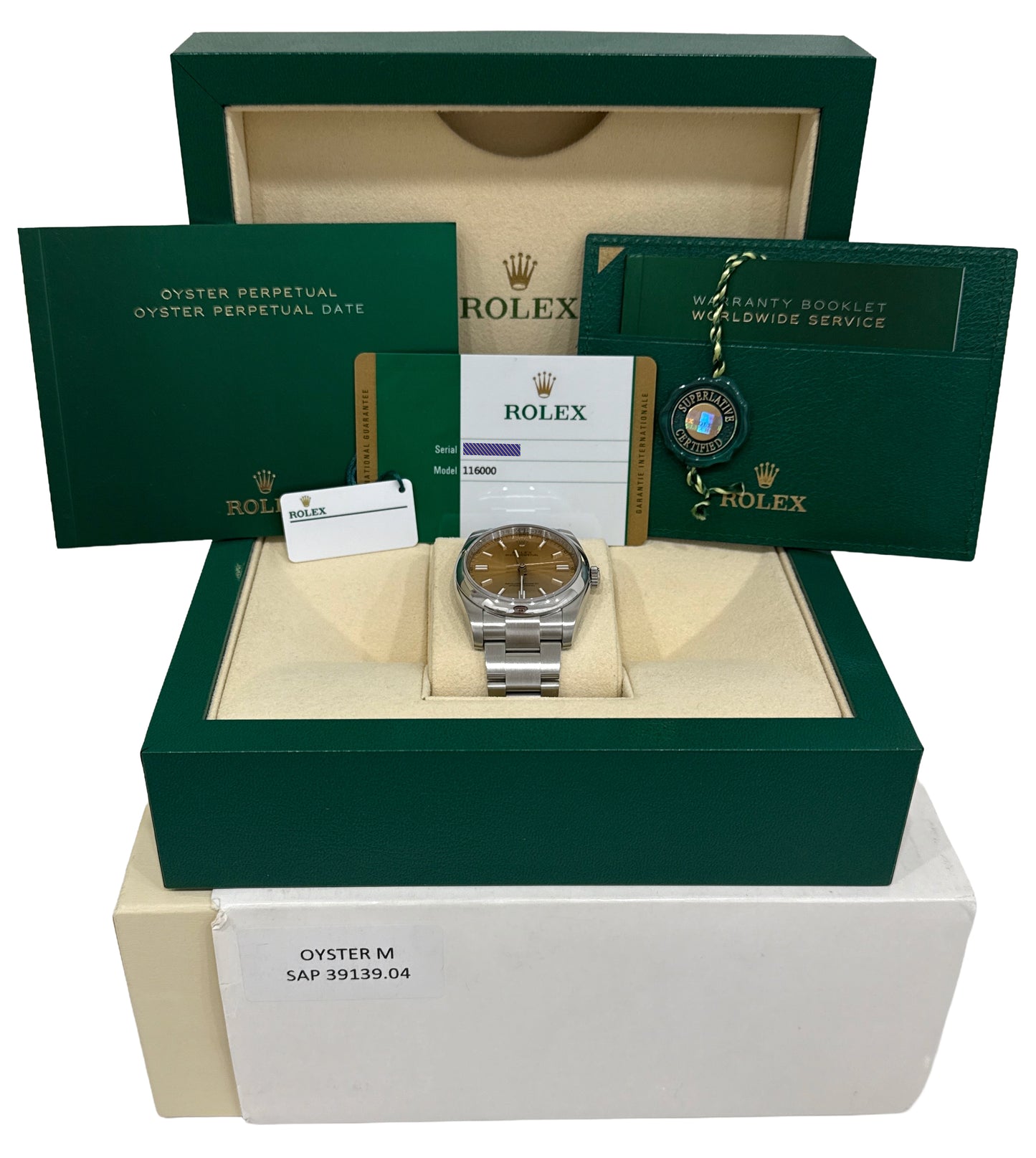 PAPERS Rolex Oyster Perpetual 36mm WHITE GRAPE Stainless Steel Watch 116000 BOX