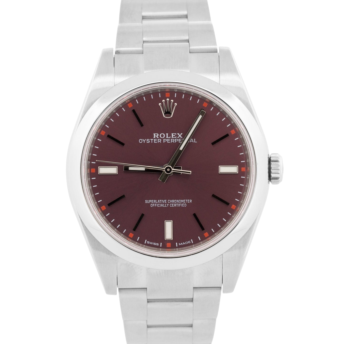 2018 PAPERS Rolex Oyster Perpetual Red GRAPE Purple 39mm 114300 Steel Watch BOX