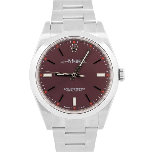 2018 PAPERS Rolex Oyster Perpetual Red GRAPE Purple 39mm 114300 Steel Watch BOX