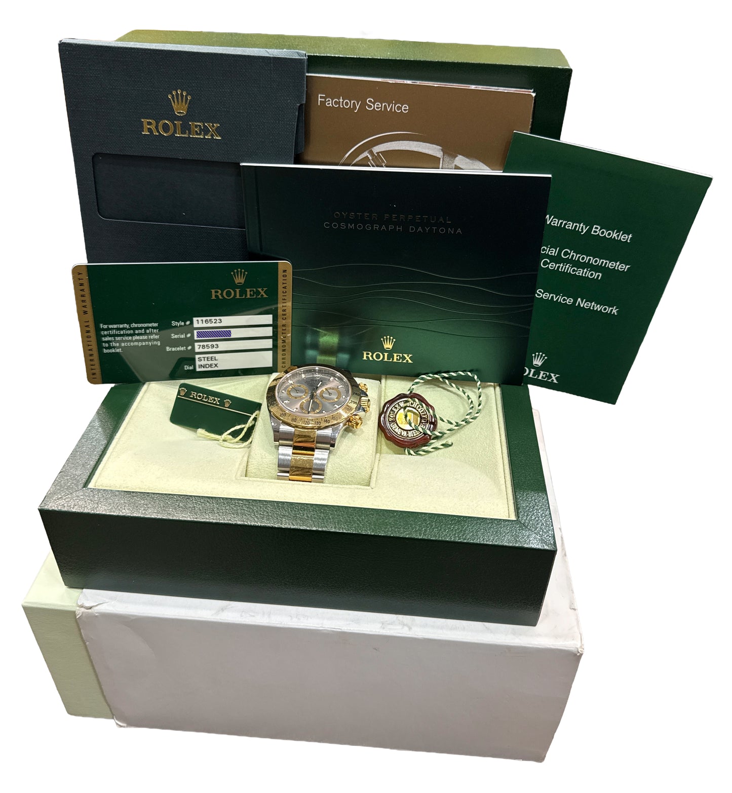 2014 UNPOLISHED PAPERS Rolex Daytona GRAY 18K Gold Steel REHAUT 116523 BOX