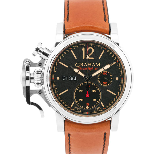 PAPERS Graham Chronofighter Vintage Steel BLACK 44mm 2CVAS.B03A Watch BOX