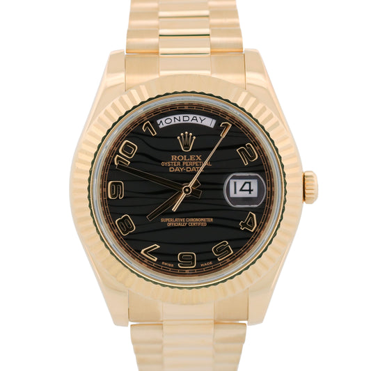 Rolex Day-Date II President 218238 41mm Gray Wave 18K Yellow Gold Watch Box