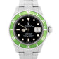 Rolex Submariner Date BLACK Stainless Steel GREEN No-Holes 40mm Watch 16610