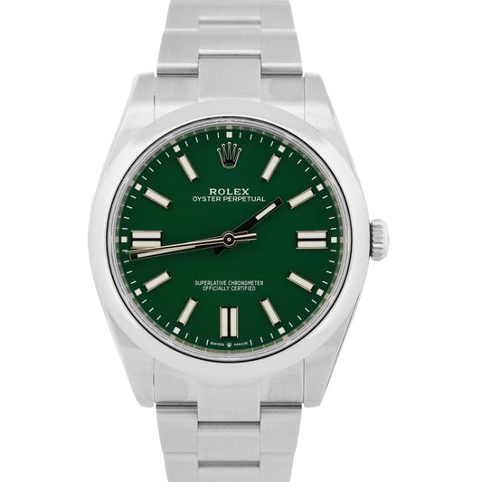STICKERED 2024 PAPERS Rolex Oyster Perpetual 41 GREEN Steel 41mm 124300 BOX