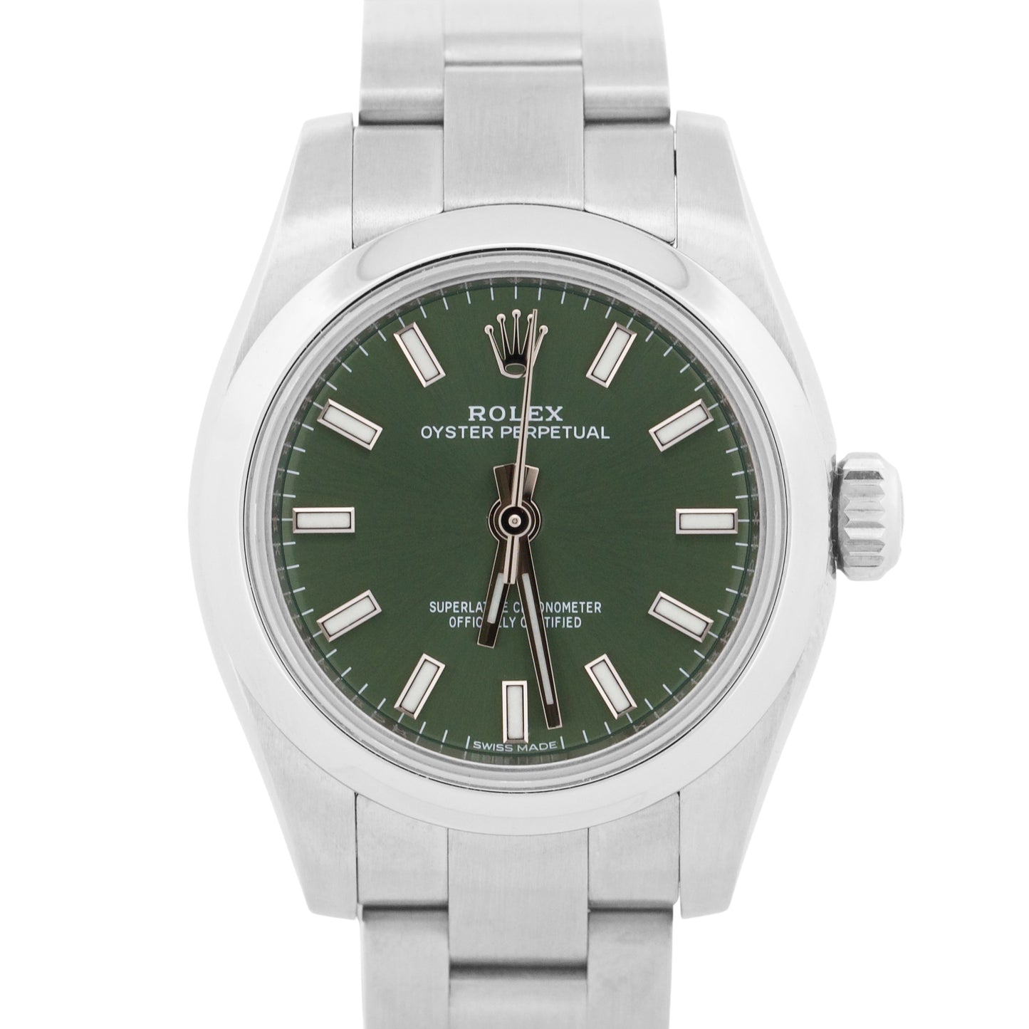 Ladies Rolex Oyster Perpetual OLIVE GREEN 26mm Stainless Steel Watch 176200
