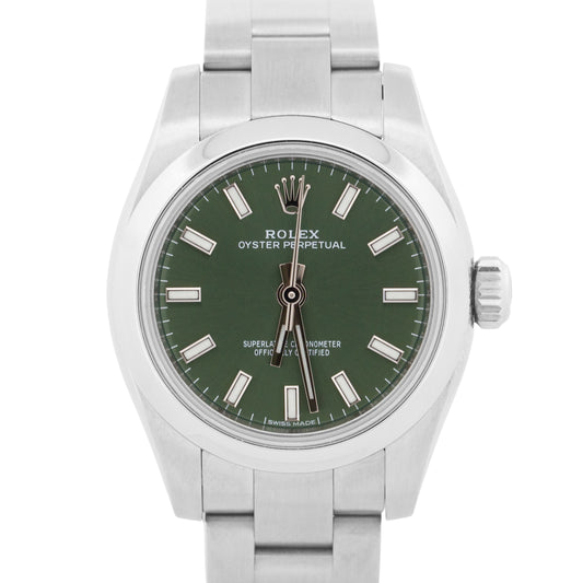 Ladies Rolex Oyster Perpetual OLIVE GREEN 26mm Stainless Steel Watch 176200
