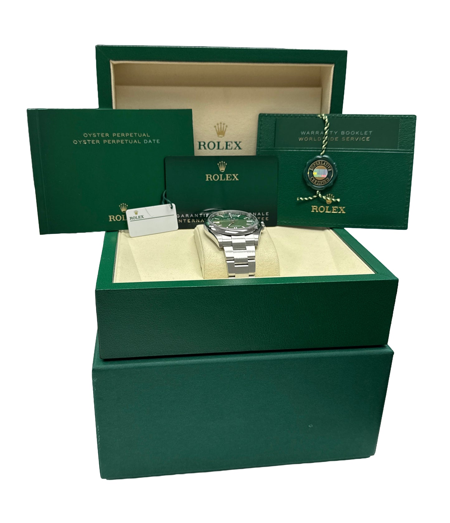2025 PAPERS Rolex Oyster Perpetual 41 GREEN Stainless Steel 41mm 124300 BOX