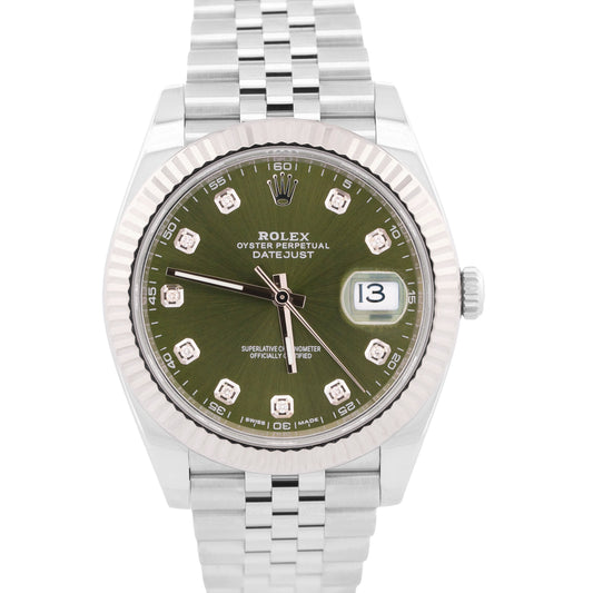 2022 PAPERS Rolex DateJust 41 GREEN DIAMOND 18K Gold 41mm JUBILEE 126334 BOX