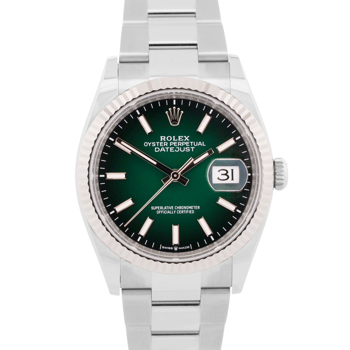 NEW JUNE 2026 PAPERS Rolex DateJust 36 GREEN OMBRE 18K Steel OYSTER 126234 BOX