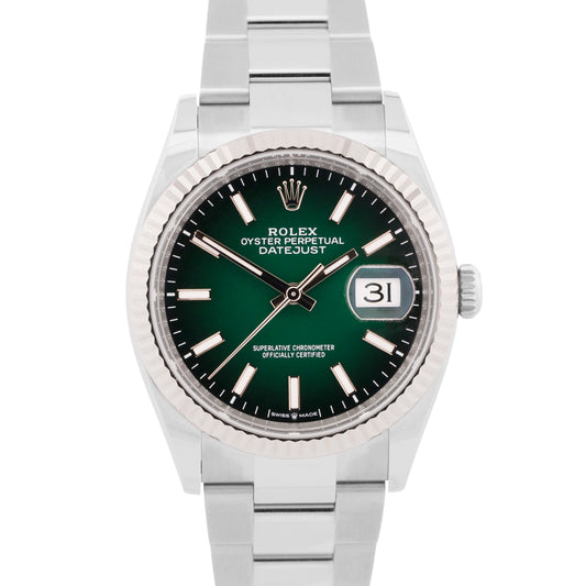 NEW JUNE 2026 PAPERS Rolex DateJust 36 GREEN OMBRE 18K Steel OYSTER 126234 BOX