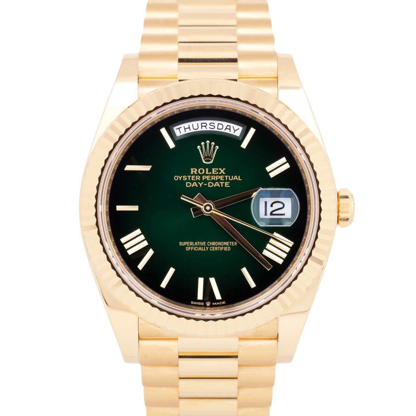2026 PAPERS Rolex Day-Date President 18K Gold GREEN OMBRE ROMAN 40mm 228238 BOX