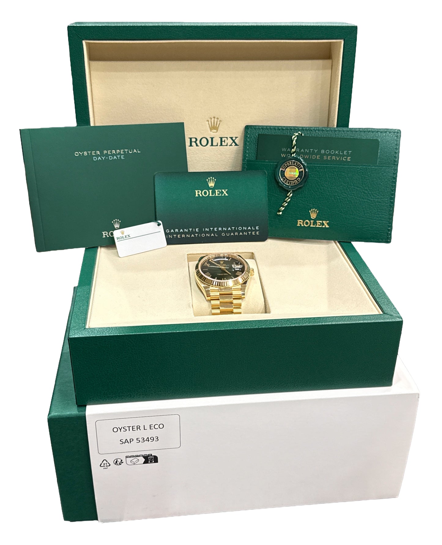 2026 PAPERS Rolex Day-Date President 18K Gold GREEN OMBRE ROMAN 40mm 228238 BOX