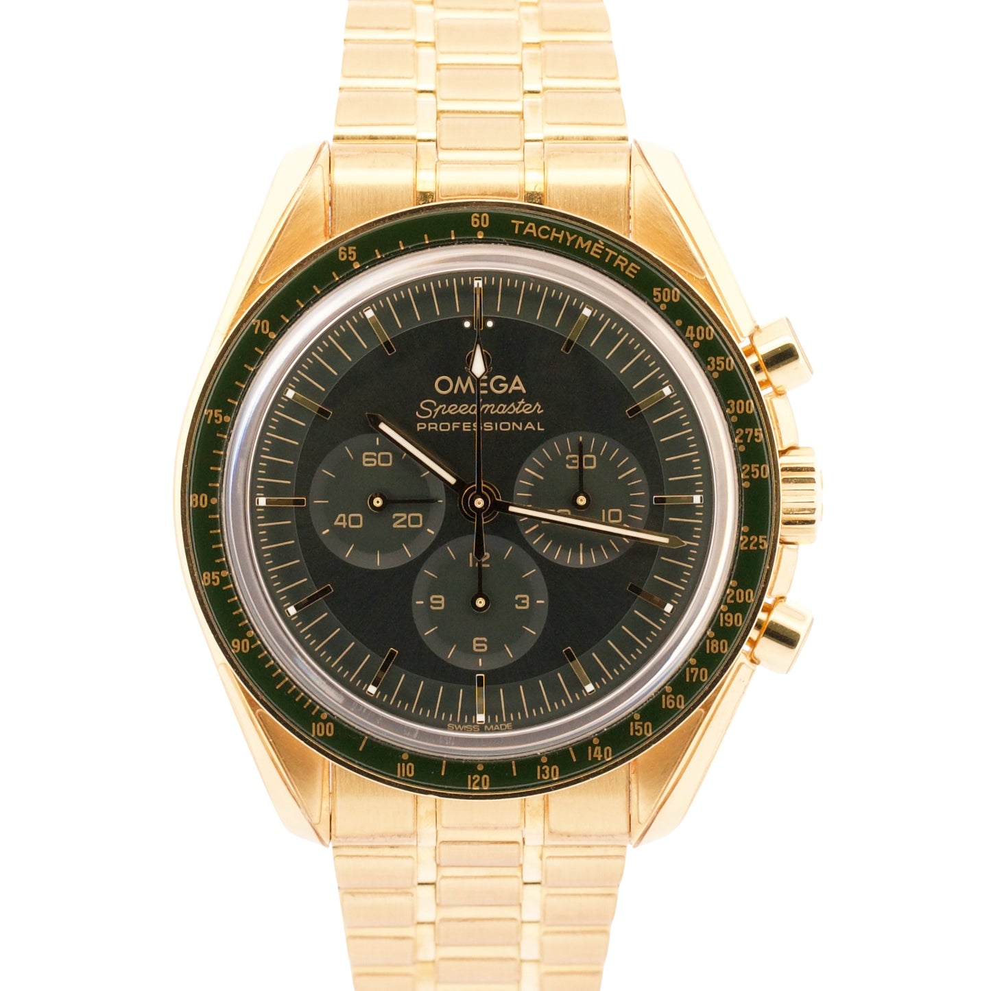 2023 PAPERS Omega Speedmaster GREEN Moonshine 18K Gold 310.60.42.50.10.001 BOX