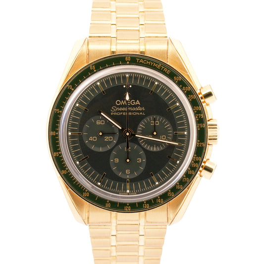 2023 PAPERS Omega Speedmaster GREEN Moonshine 18K Gold 310.60.42.50.10.001 BOX