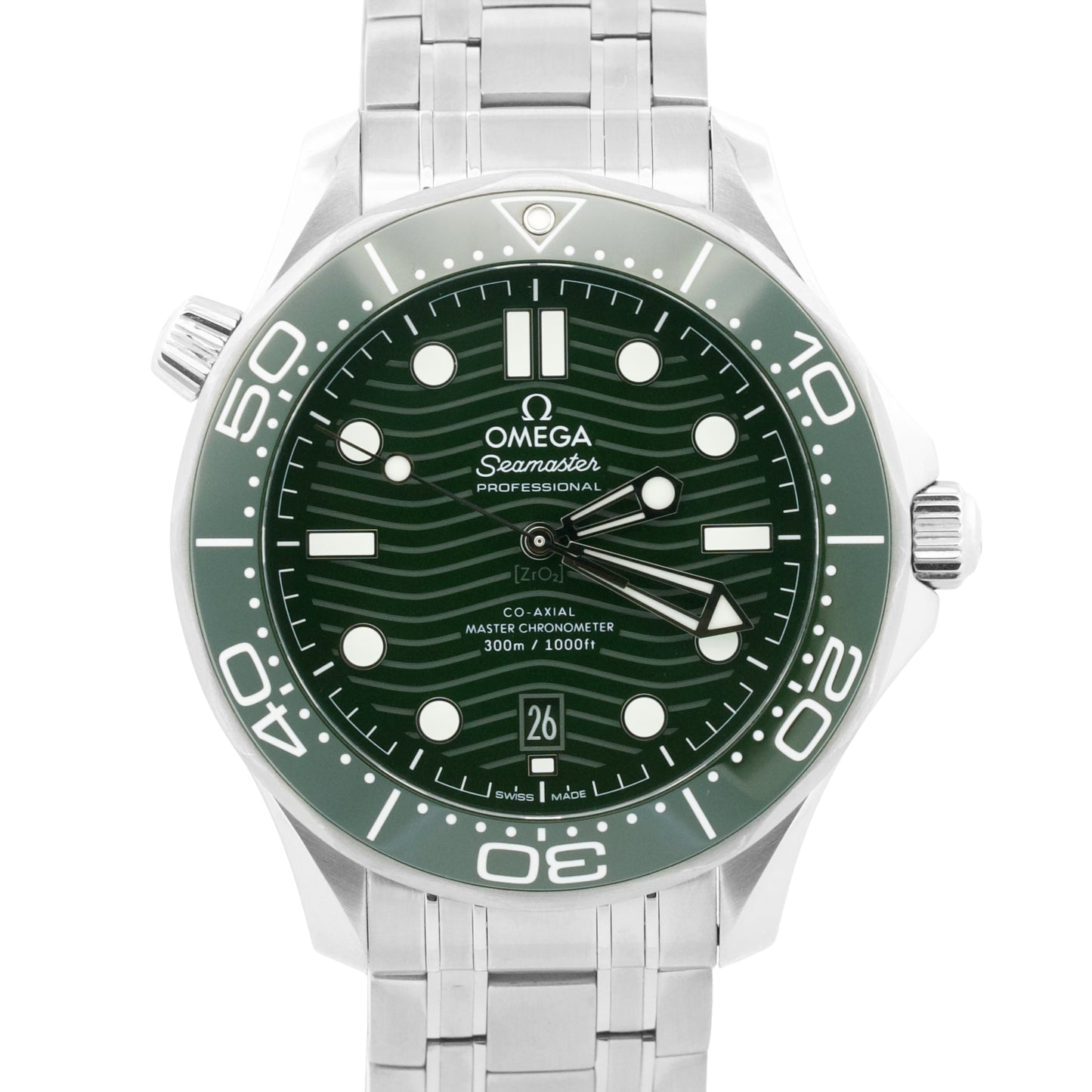 2022 PAPERS Omega Seamaster GREEN WAVE Steel Date 42mm 210.32.42.20.10.001 BOX