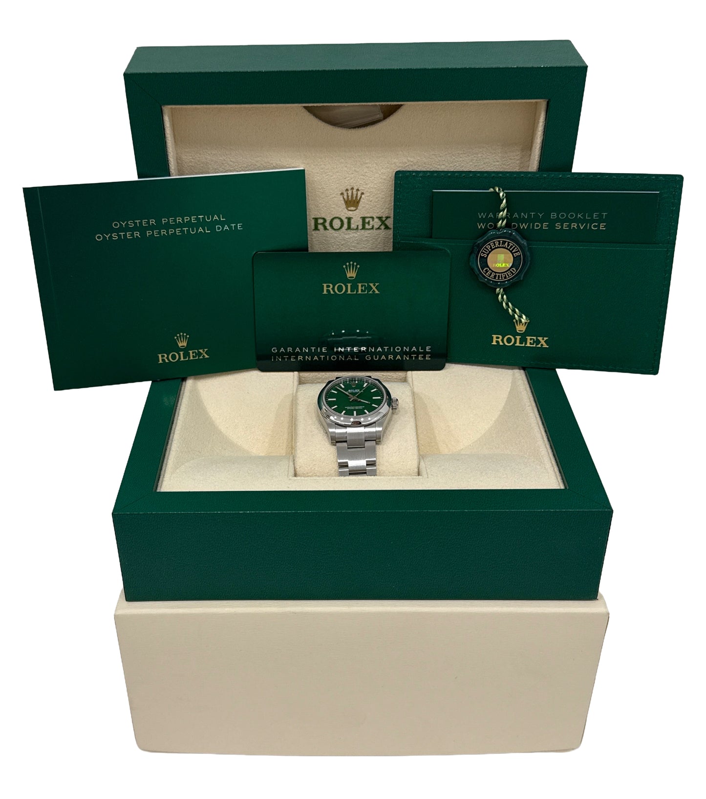 2023 PAPERS Rolex Oyster Perpetual GREEN Smooth Steel OYSTER 31mm 277200 BOX