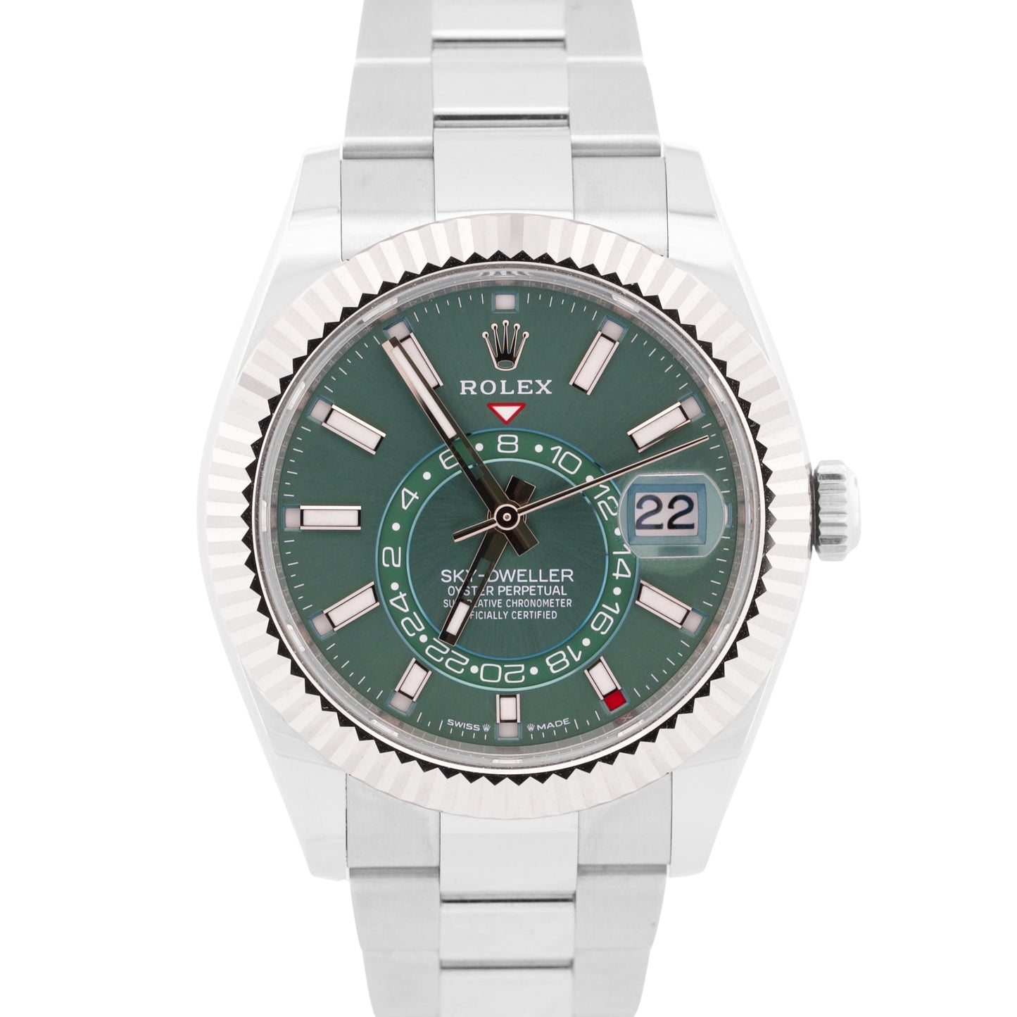 2024 PAPERS Rolex Sky-Dweller GREEN 42mm 18K Gold Stainless OYSTER 336934 BOX