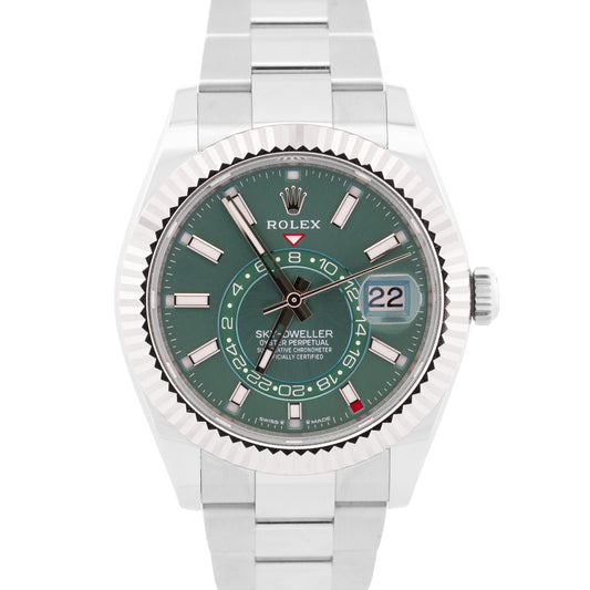 2024 PAPERS Rolex Sky-Dweller GREEN 42mm 18K Gold Stainless OYSTER 336934 BOX