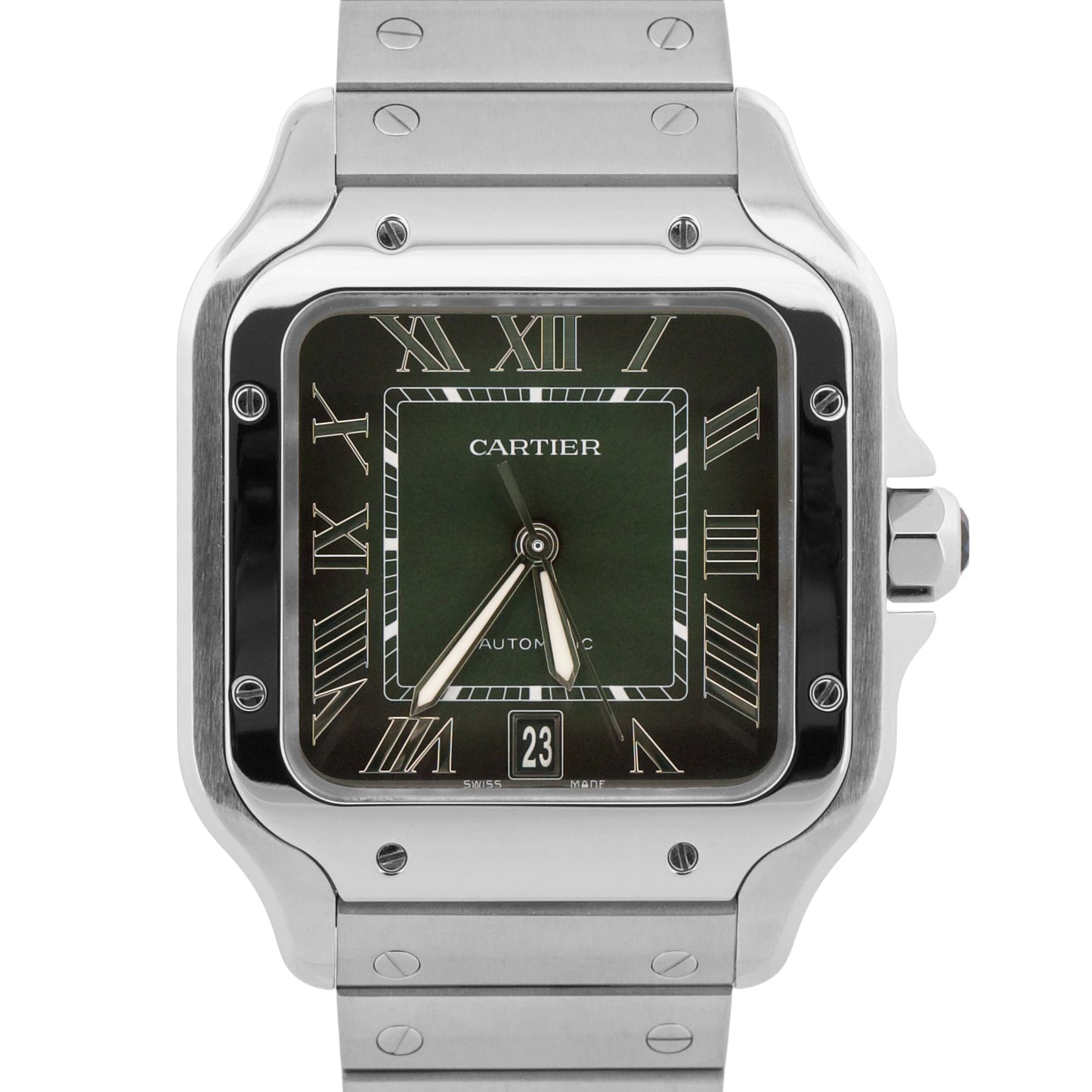 2024 PAPERS Cartier Santos-Dumont GREEN Stainless Steel WSSA0062 4072 39.8mm BOX