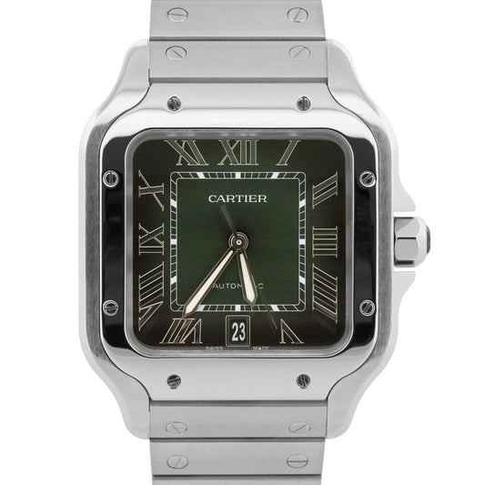 2024 PAPERS Cartier Santos-Dumont GREEN Stainless Steel WSSA0062 4072 39.8mm BOX