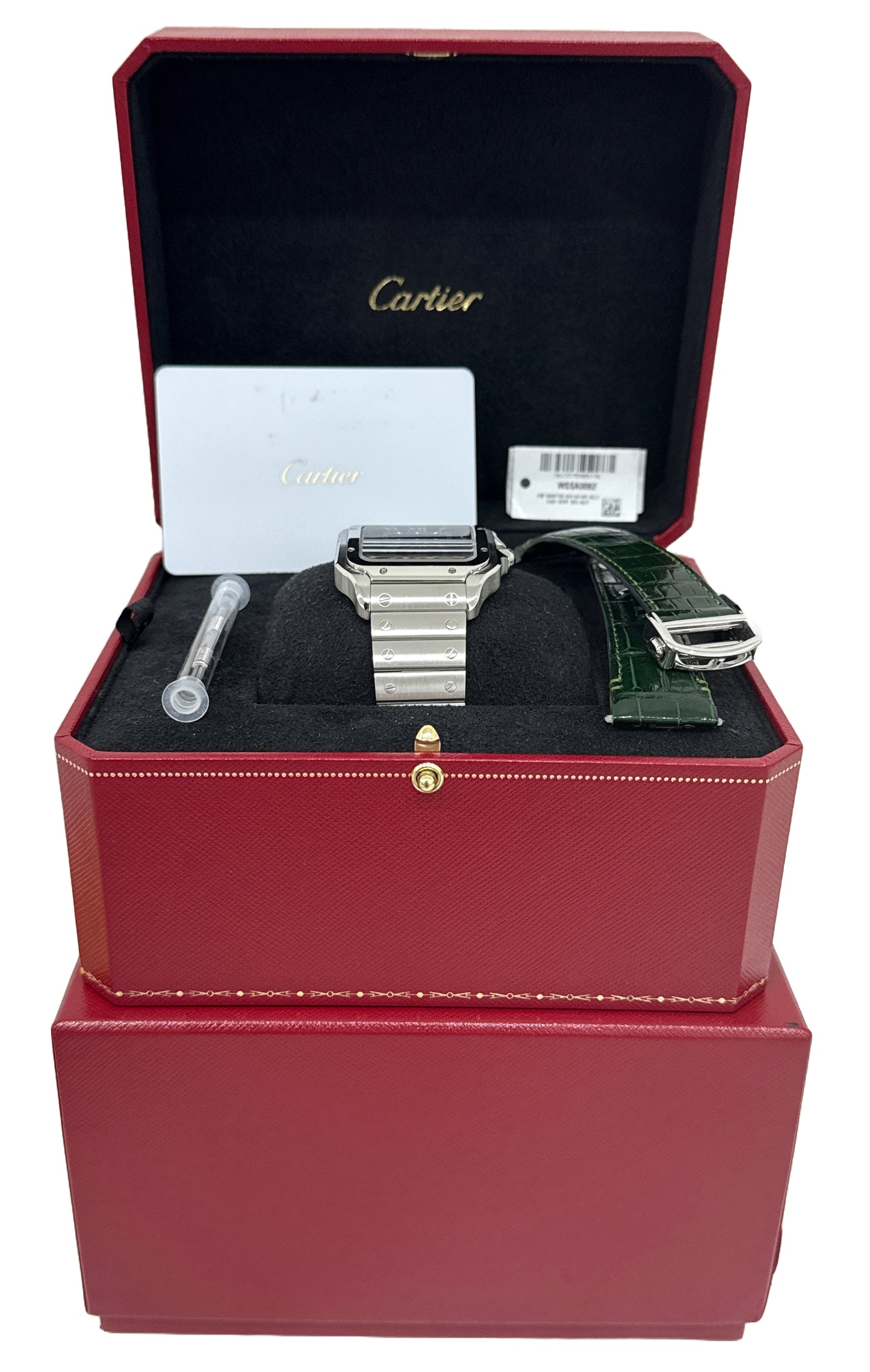 MINT 2024 PAPERS Cartier Santos-Dumont GREEN Steel WSSA0062 4072 39.8mm BOX