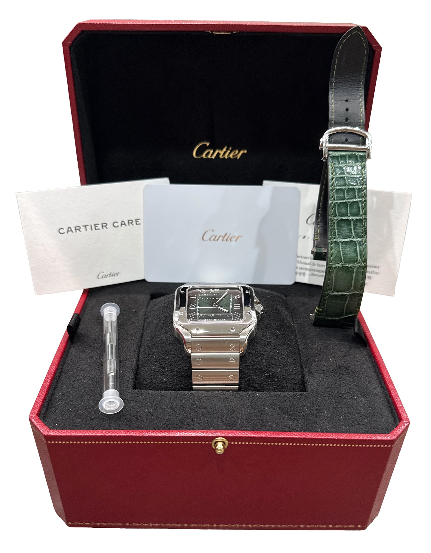 2024 PAPERS Cartier Santos-Dumont GREEN Stainless Steel WSSA0062 4072 39.8mm BOX