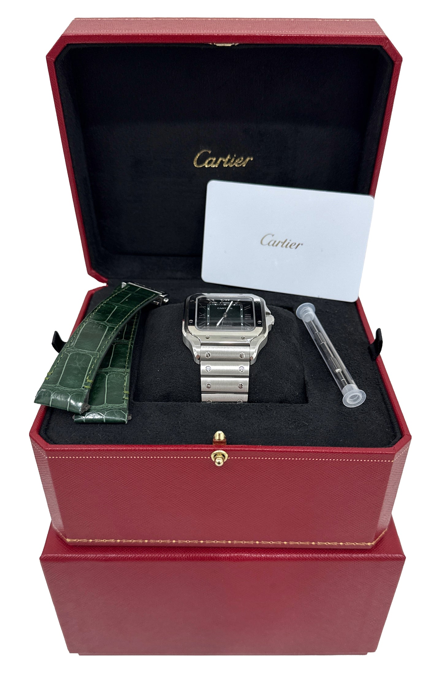 PAPERS Cartier Santos-Dumont GREEN Stainless Steel WSSA0062 4072 39.8mm BOX