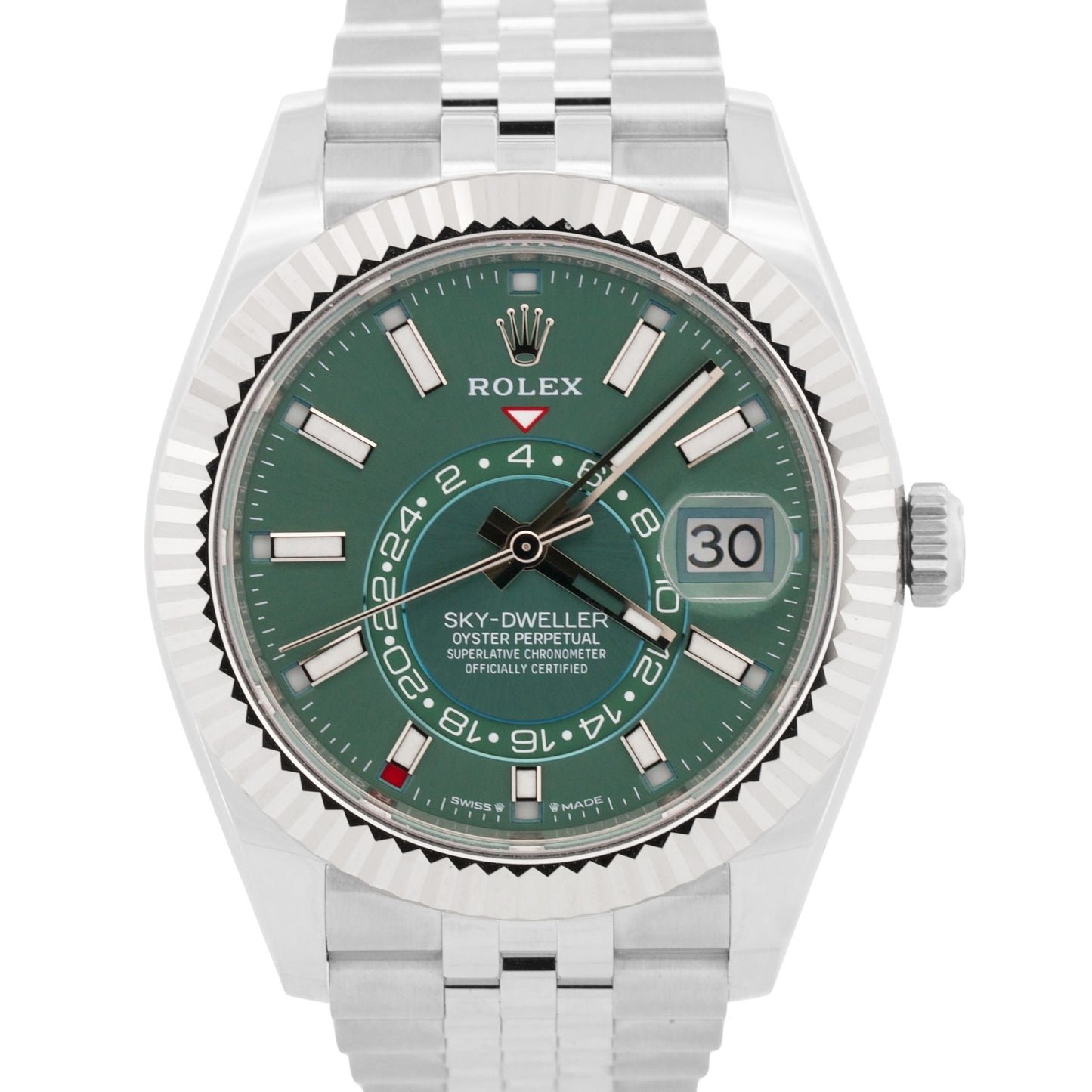 2026 Rolex Sky-Dweller 336934 Mint Green 42mm Jubilee 18K Steel Box Papers