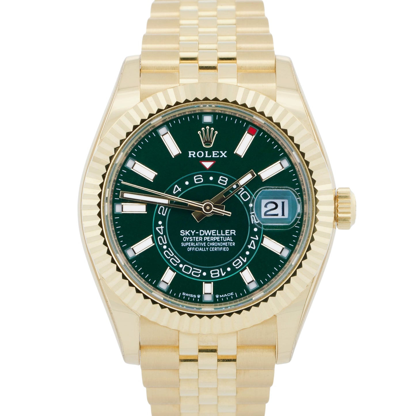 2025 PAPERS Rolex Sky-Dweller GREEN 18K Yellow Gold 42mm 336938 Watch BOX
