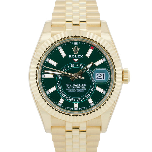 2025 PAPERS Rolex Sky-Dweller GREEN 18K Yellow Gold 42mm 336938 Watch BOX