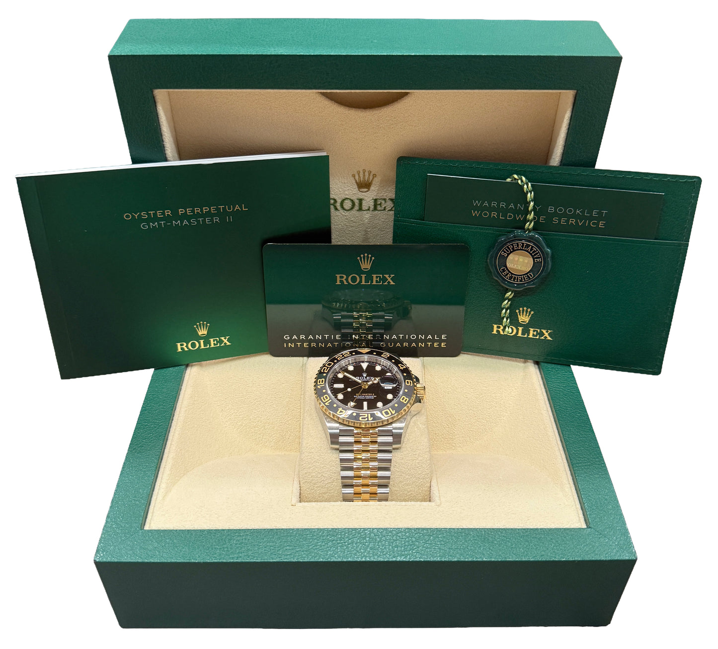 2024 PAPERS Rolex GMT-Master II Black JUBILEE 18K Gold 40mm 126713 GRNR BOX