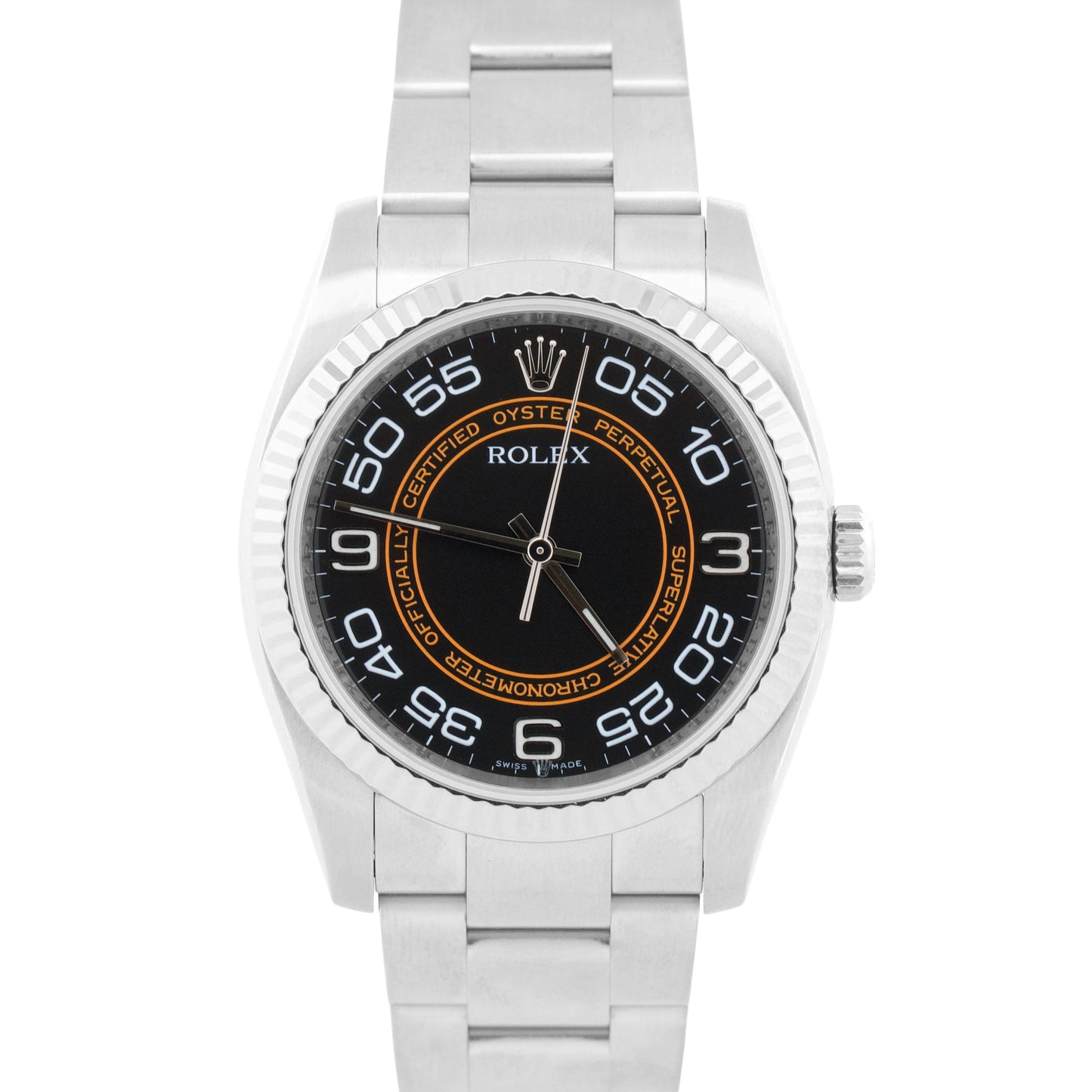 PAPERS Rolex Oyster Perpetual 36mm Black Orange HARLEY Steel Watch 116034 BOX