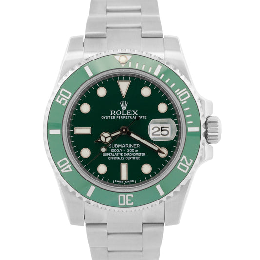 2010 Rolex Submariner Date 116610 LV Hulk Green Steel 40mm Watch Box Papers