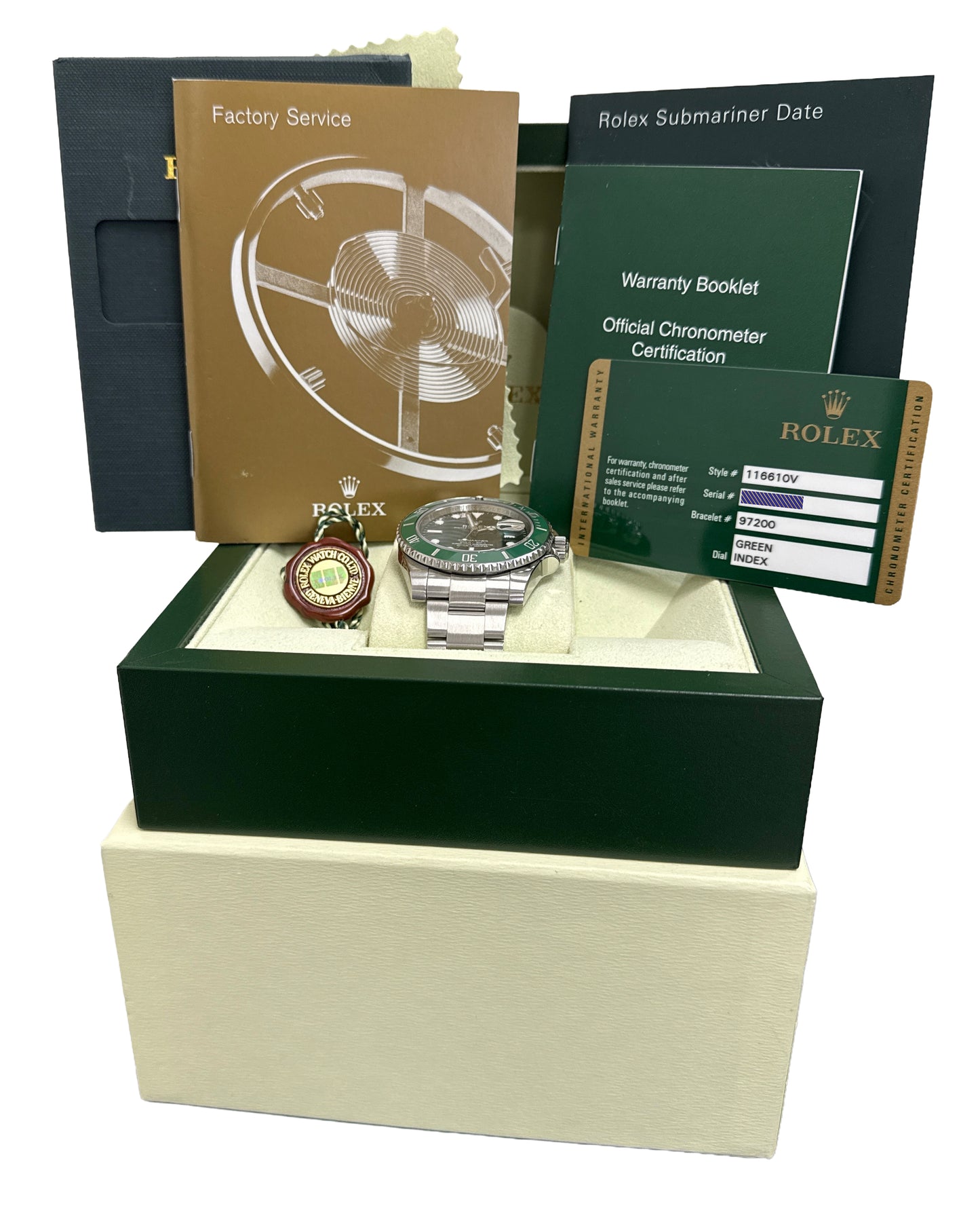 2010 PAPERS Rolex Submariner Date HULK Ceramic Steel GREEN 40mm 116610 LV BOX