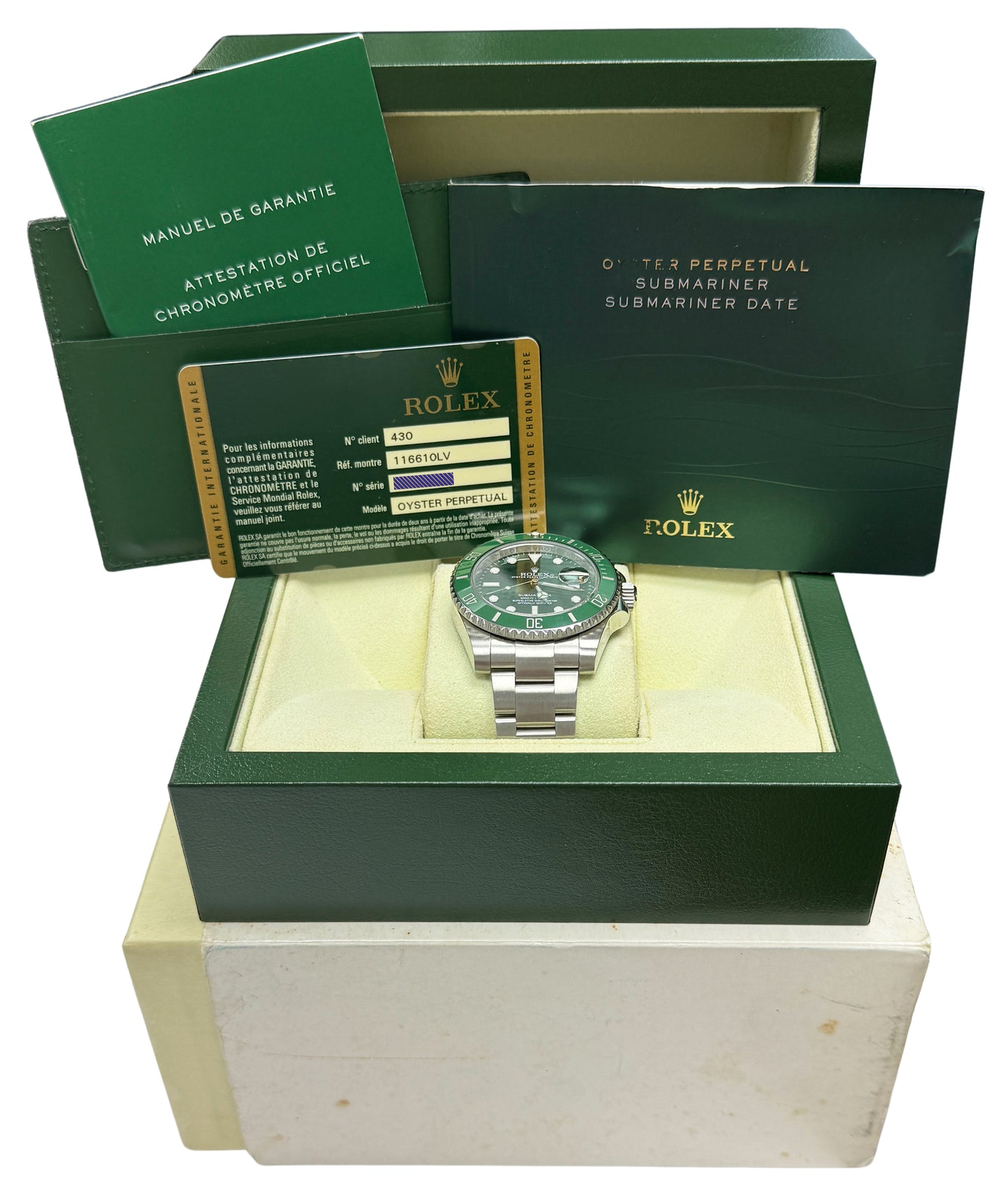 2014 PAPERS Rolex Submariner Date HULK Ceramic GREEN Steel 40mm 116610 LV BOX
