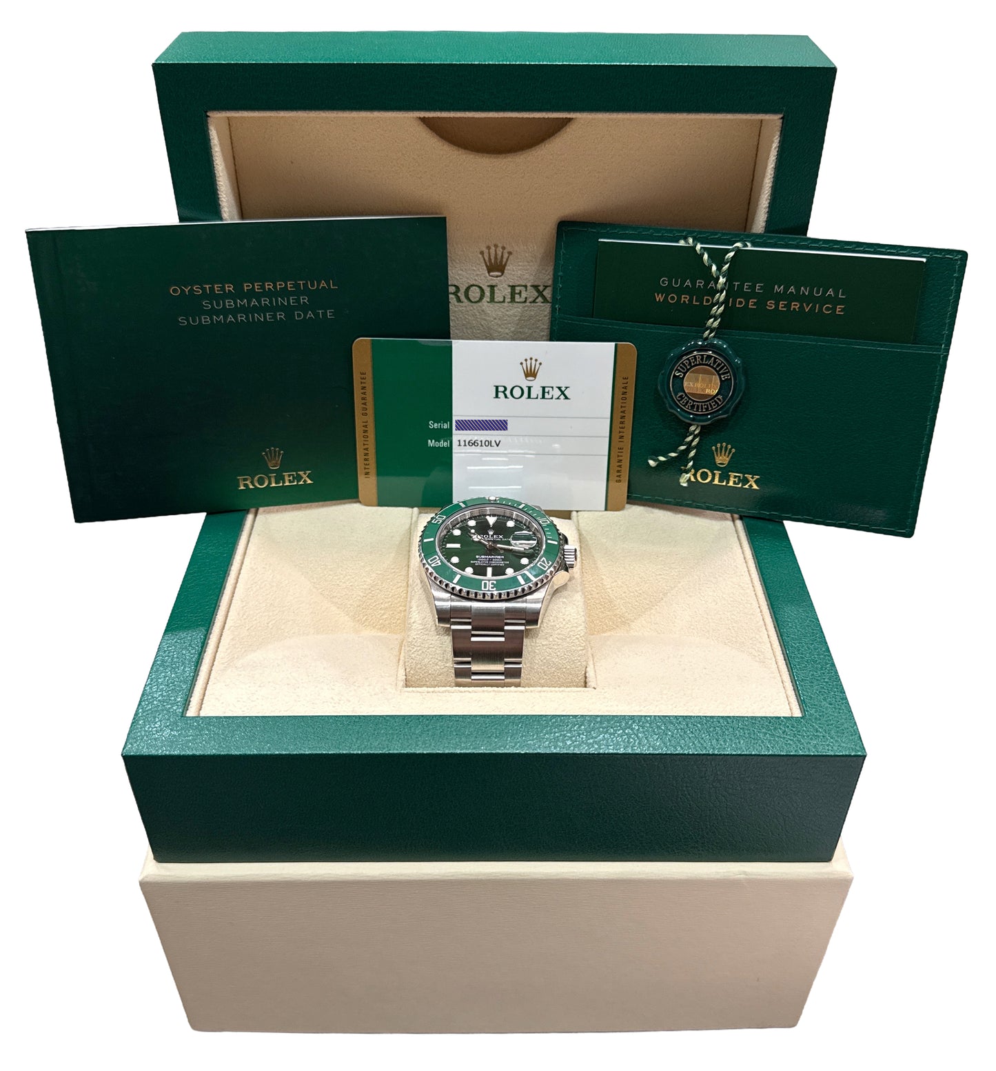 2017 PAPERS Rolex Submariner HULK Ceramic Steel Green 40mm 116610 LV Watch BOX