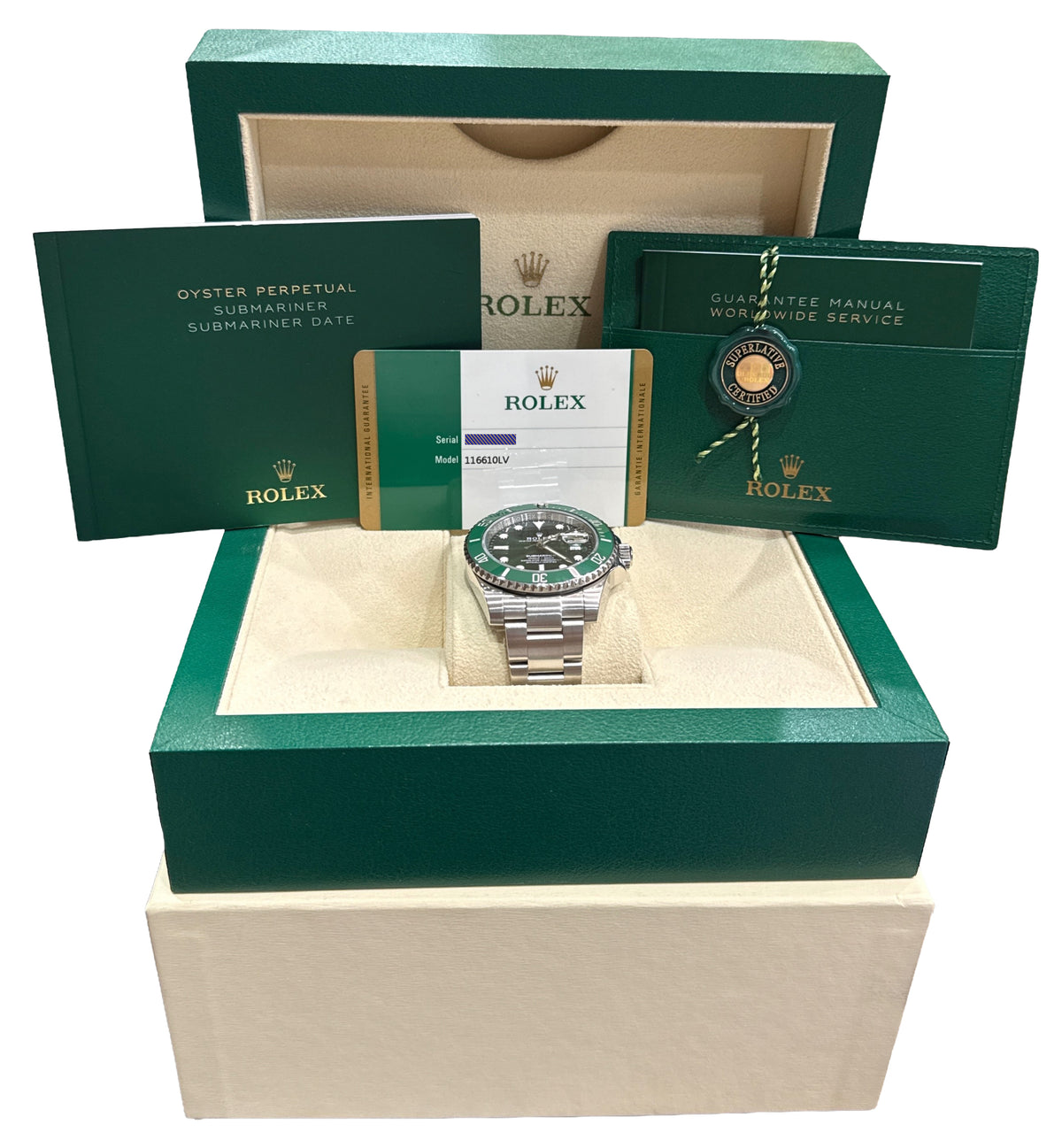 2019 Rolex Submariner Date 116610 LV Hulk Green Stainless Steel 40mm Box Papers