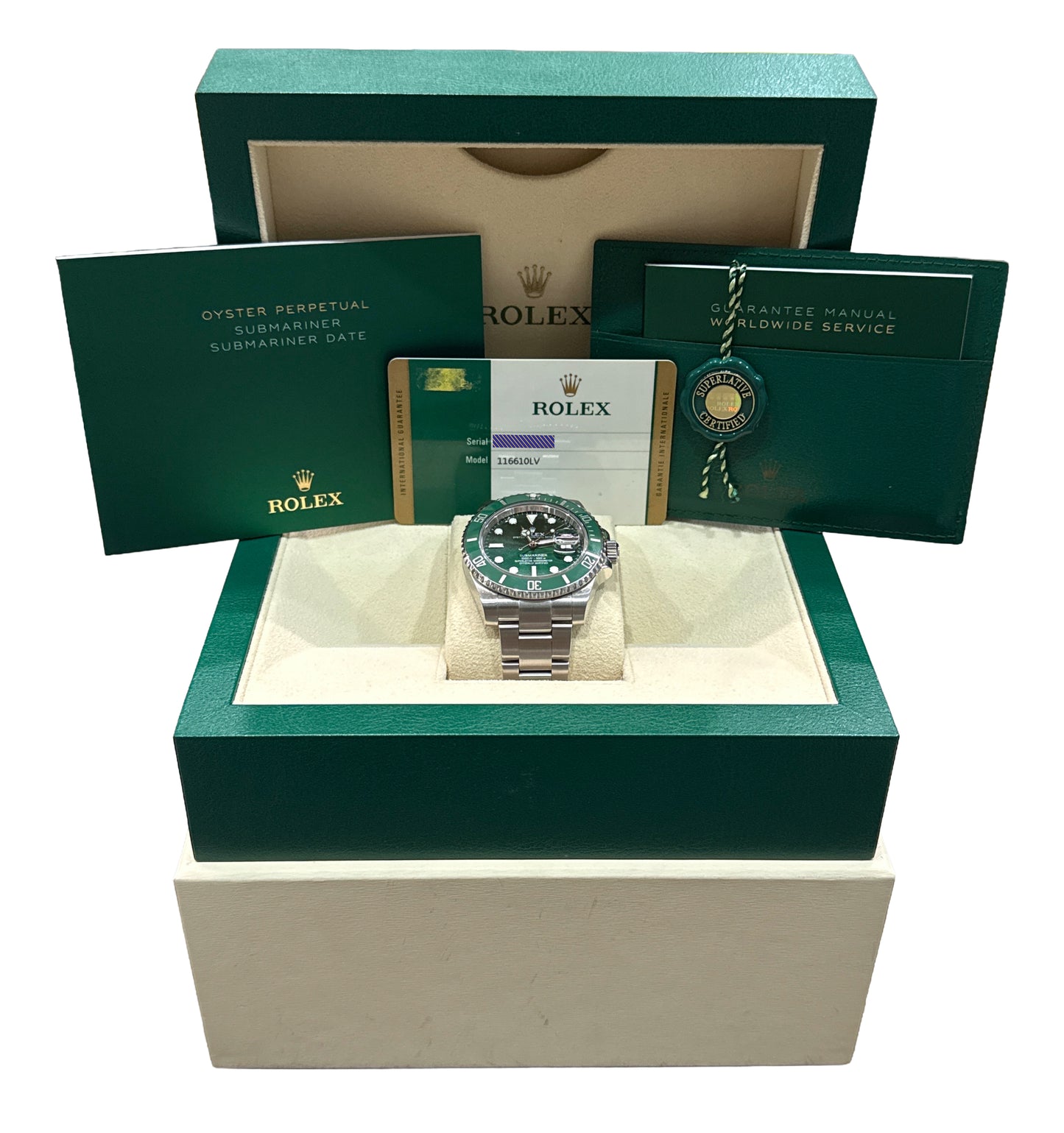 PAPERS Rolex Submariner HULK Ceramic Stainless Steel Green 40mm 116610 LV BOX