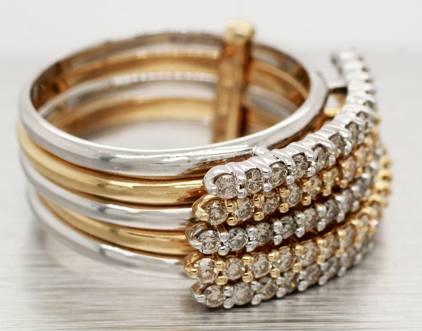 Vintage 0.70ctw Diamond Bypass Ring Stack of 5 - 14k Yellow & White Gold Bands