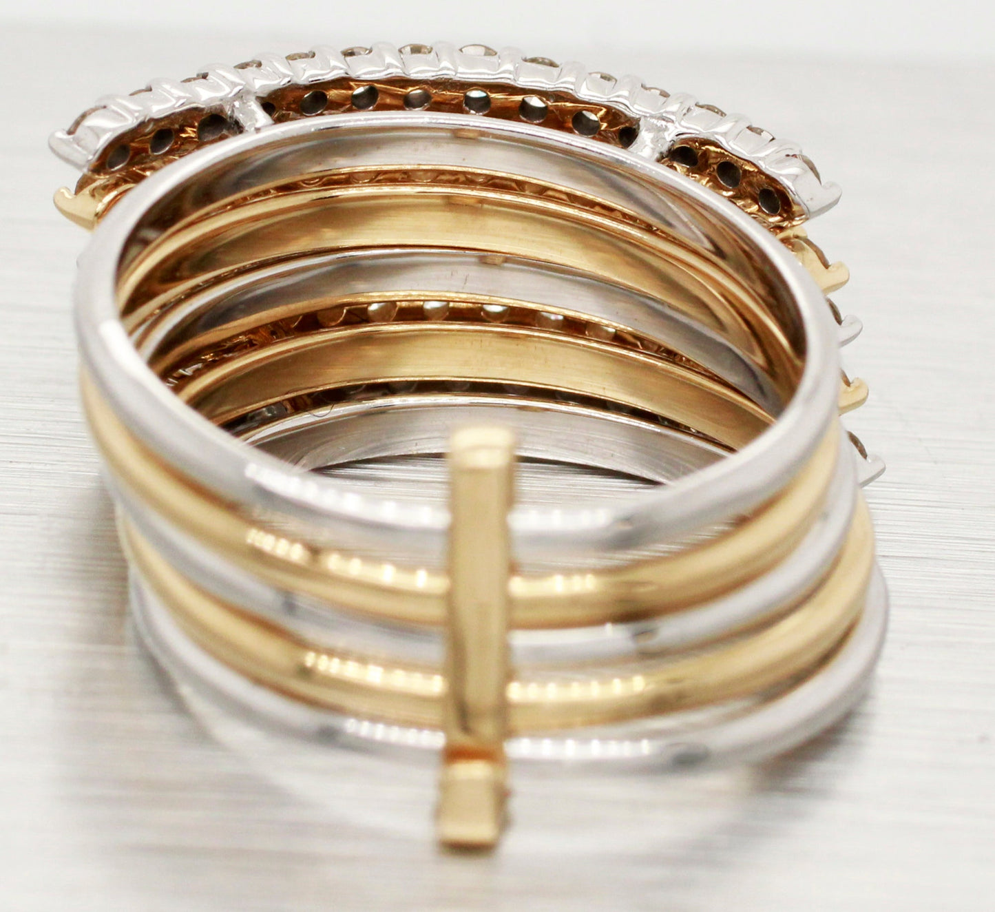Vintage 0.70ctw Diamond Bypass Ring Stack of 5 - 14k Yellow & White Gold Bands